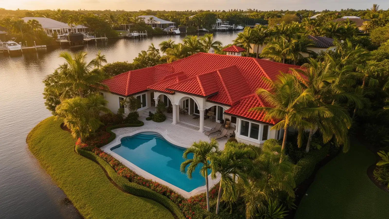 Aerial view of a Florida waterfront home in Pinellas County